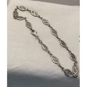 Milor Italy Sterling Silver Oval Filigree Link Chain Bracelet Anklet 10"